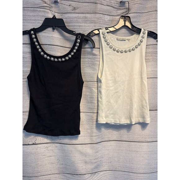 Alice + Olivia Kori Pearl Embellished Ribbed Tank Tops Size S - Picture 1 of 7